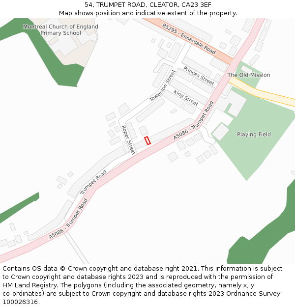 54, TRUMPET ROAD, CLEATOR, CA23 3EF: Location map and indicative extent of plot