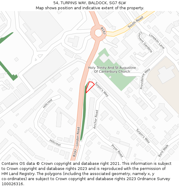 54, TURPINS WAY, BALDOCK, SG7 6LW: Location map and indicative extent of plot