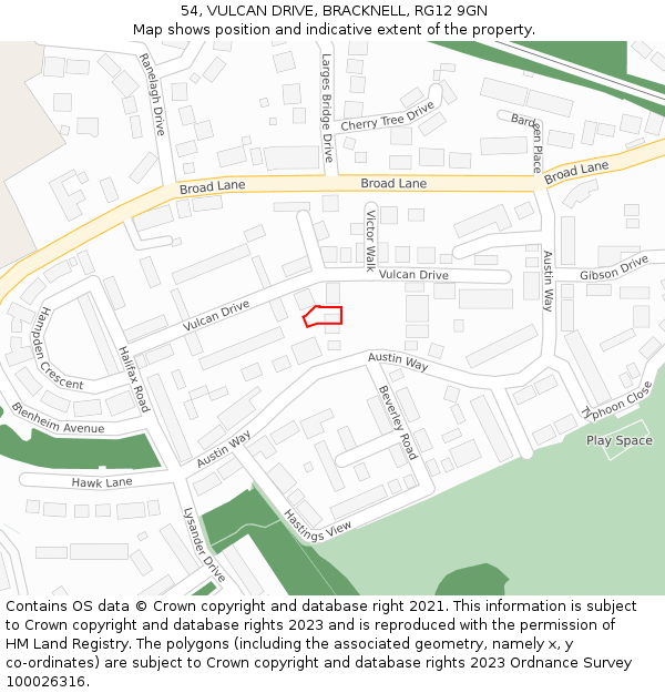 54, VULCAN DRIVE, BRACKNELL, RG12 9GN: Location map and indicative extent of plot