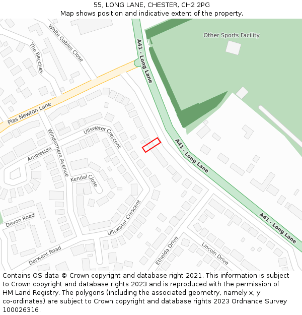 55, LONG LANE, CHESTER, CH2 2PG: Location map and indicative extent of plot