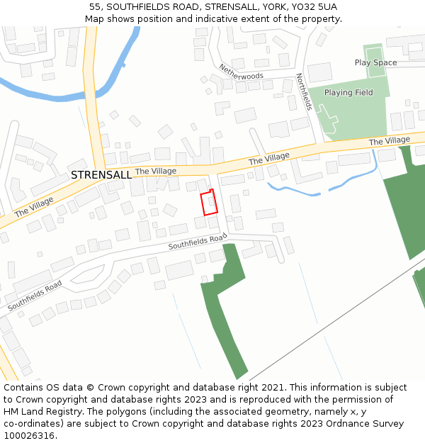 55, SOUTHFIELDS ROAD, STRENSALL, YORK, YO32 5UA: Location map and indicative extent of plot