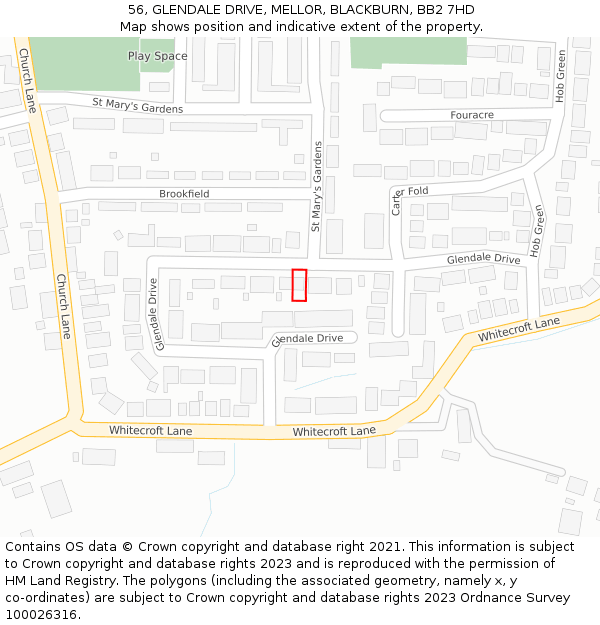 56, GLENDALE DRIVE, MELLOR, BLACKBURN, BB2 7HD: Location map and indicative extent of plot