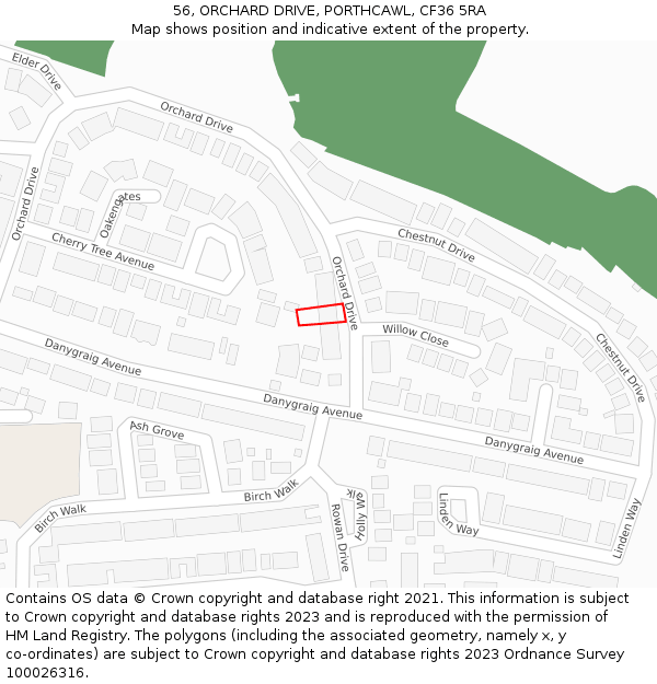 56, ORCHARD DRIVE, PORTHCAWL, CF36 5RA: Location map and indicative extent of plot