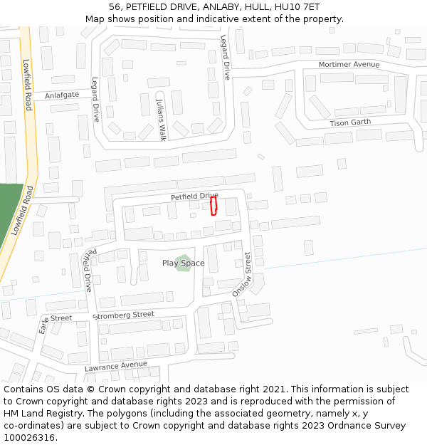 56, PETFIELD DRIVE, ANLABY, HULL, HU10 7ET: Location map and indicative extent of plot