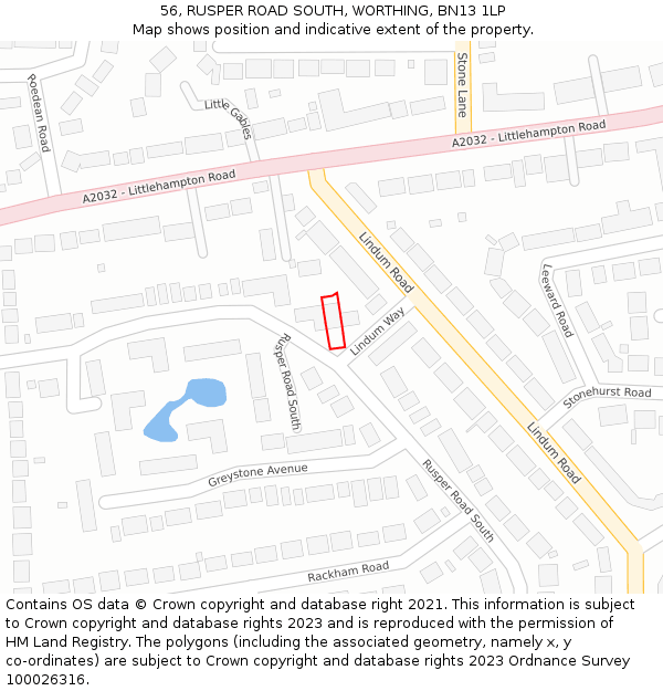 56, RUSPER ROAD SOUTH, WORTHING, BN13 1LP: Location map and indicative extent of plot