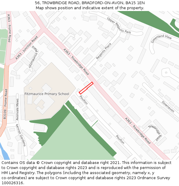 56, TROWBRIDGE ROAD, BRADFORD-ON-AVON, BA15 1EN: Location map and indicative extent of plot