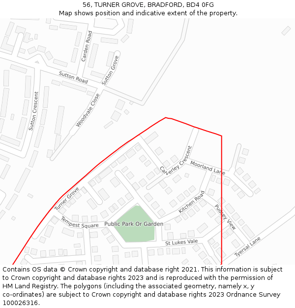 56, TURNER GROVE, BRADFORD, BD4 0FG: Location map and indicative extent of plot