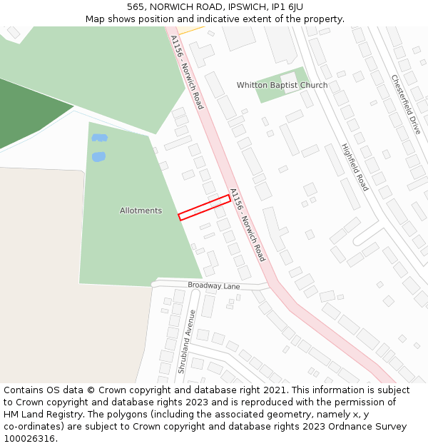 565, NORWICH ROAD, IPSWICH, IP1 6JU: Location map and indicative extent of plot