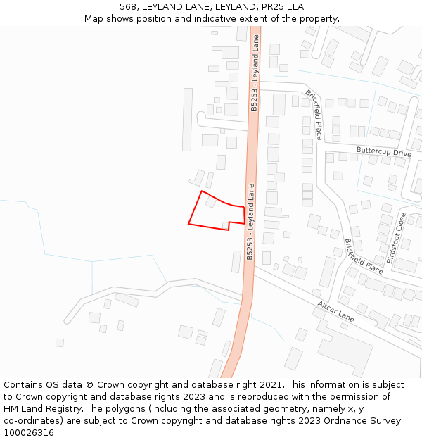 568, LEYLAND LANE, LEYLAND, PR25 1LA: Location map and indicative extent of plot