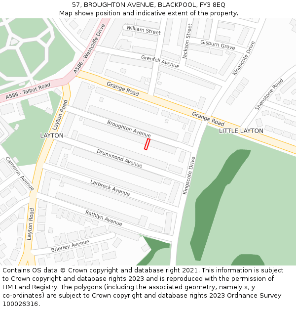 57, BROUGHTON AVENUE, BLACKPOOL, FY3 8EQ: Location map and indicative extent of plot
