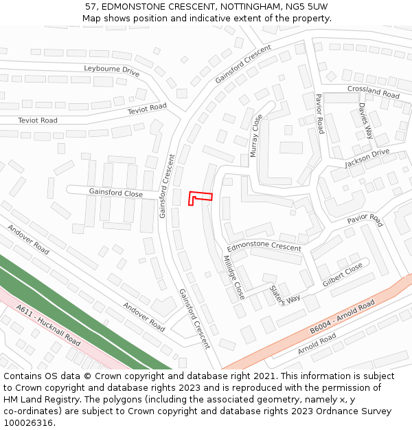 57, EDMONSTONE CRESCENT, NOTTINGHAM, NG5 5UW: Location map and indicative extent of plot