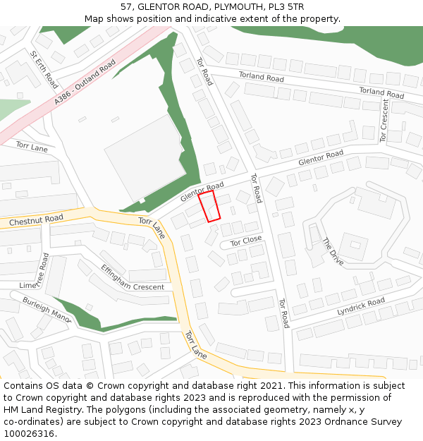 57, GLENTOR ROAD, PLYMOUTH, PL3 5TR: Location map and indicative extent of plot
