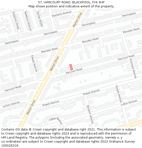 57, HARCOURT ROAD, BLACKPOOL, FY4 3HP: Location map and indicative extent of plot