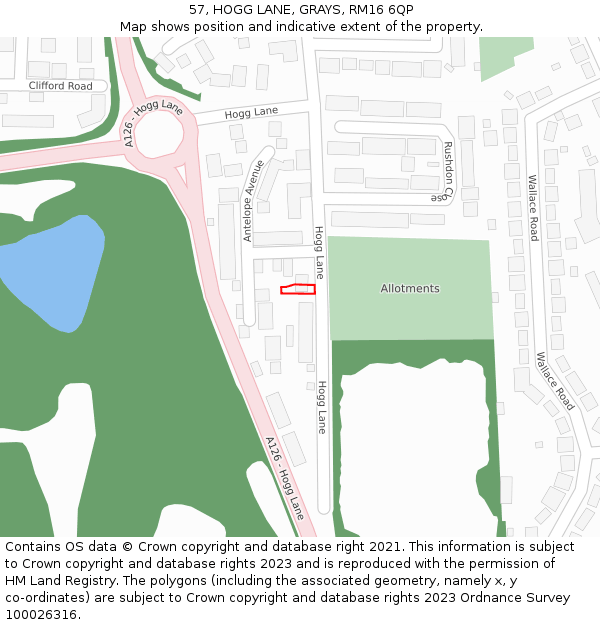 57, HOGG LANE, GRAYS, RM16 6QP: Location map and indicative extent of plot