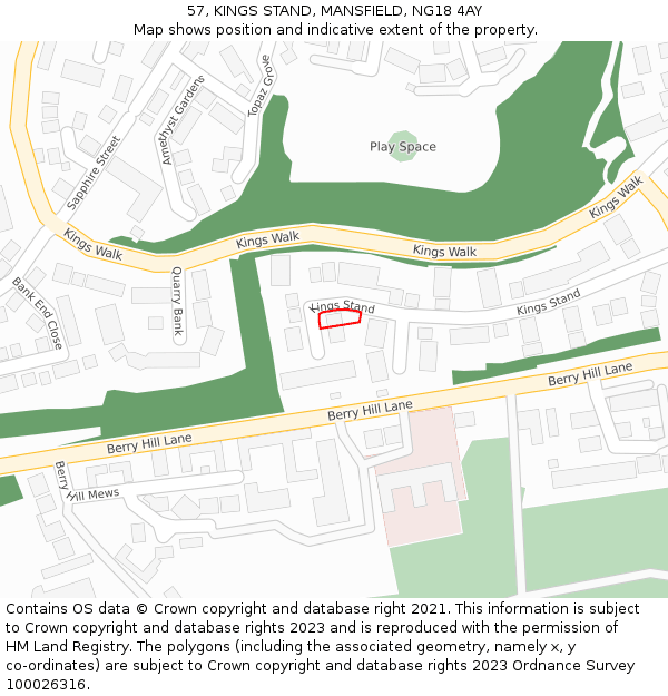 57, KINGS STAND, MANSFIELD, NG18 4AY: Location map and indicative extent of plot
