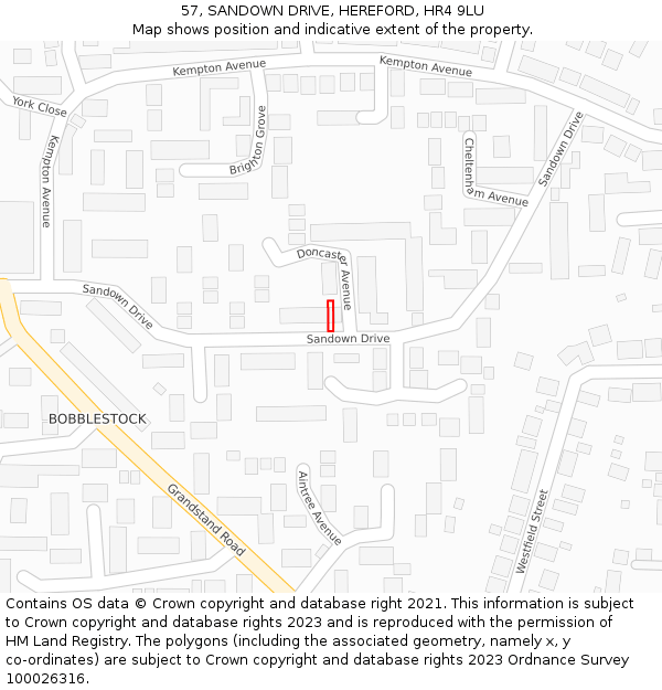 57, SANDOWN DRIVE, HEREFORD, HR4 9LU: Location map and indicative extent of plot