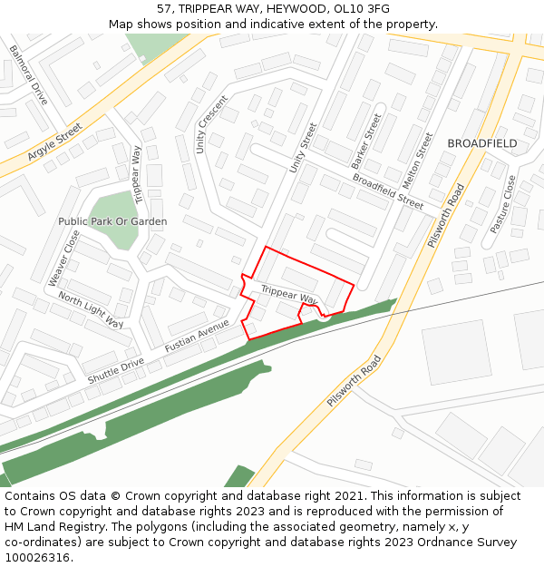 57, TRIPPEAR WAY, HEYWOOD, OL10 3FG: Location map and indicative extent of plot