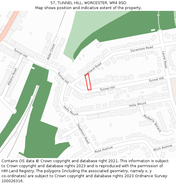 57, TUNNEL HILL, WORCESTER, WR4 9SD: Location map and indicative extent of plot