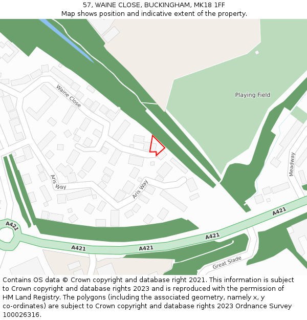 57, WAINE CLOSE, BUCKINGHAM, MK18 1FF: Location map and indicative extent of plot