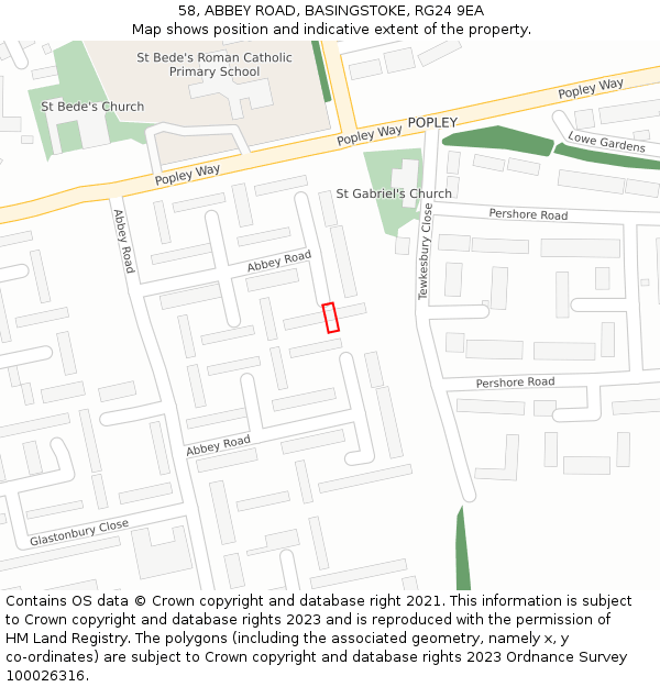 58, ABBEY ROAD, BASINGSTOKE, RG24 9EA: Location map and indicative extent of plot