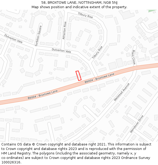 58, BROXTOWE LANE, NOTTINGHAM, NG8 5NJ: Location map and indicative extent of plot