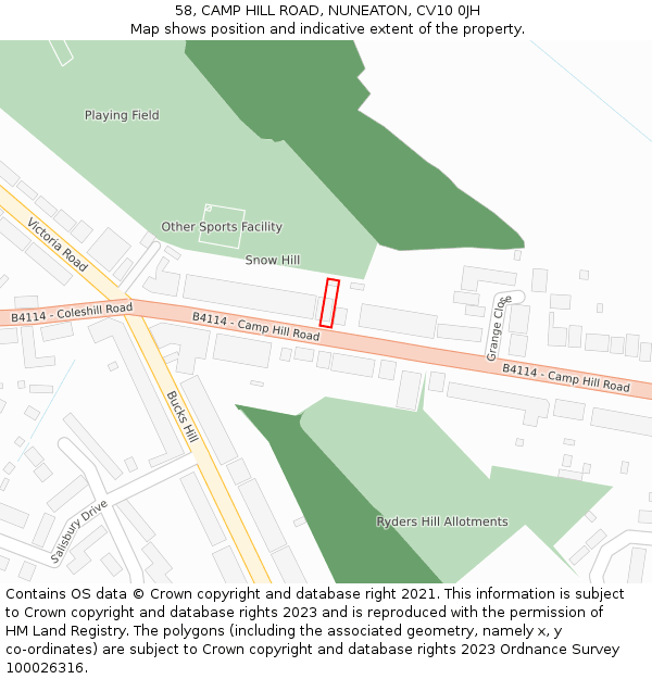 58, CAMP HILL ROAD, NUNEATON, CV10 0JH: Location map and indicative extent of plot