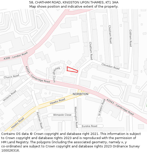 58, CHATHAM ROAD, KINGSTON UPON THAMES, KT1 3AA: Location map and indicative extent of plot