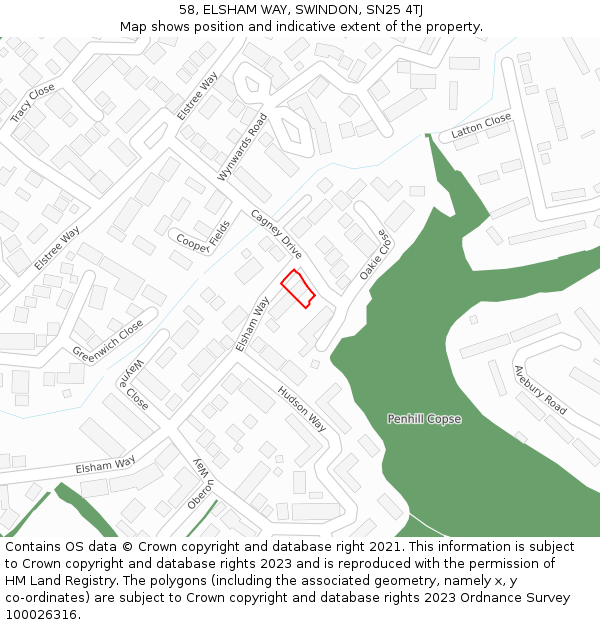 58, ELSHAM WAY, SWINDON, SN25 4TJ: Location map and indicative extent of plot