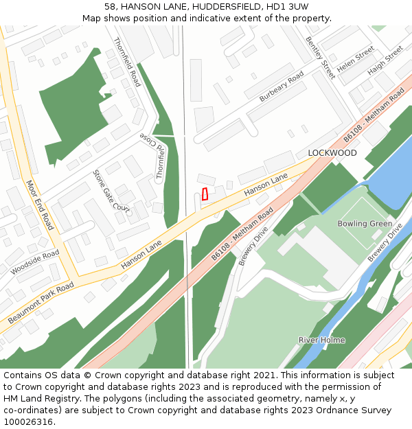 58, HANSON LANE, HUDDERSFIELD, HD1 3UW: Location map and indicative extent of plot