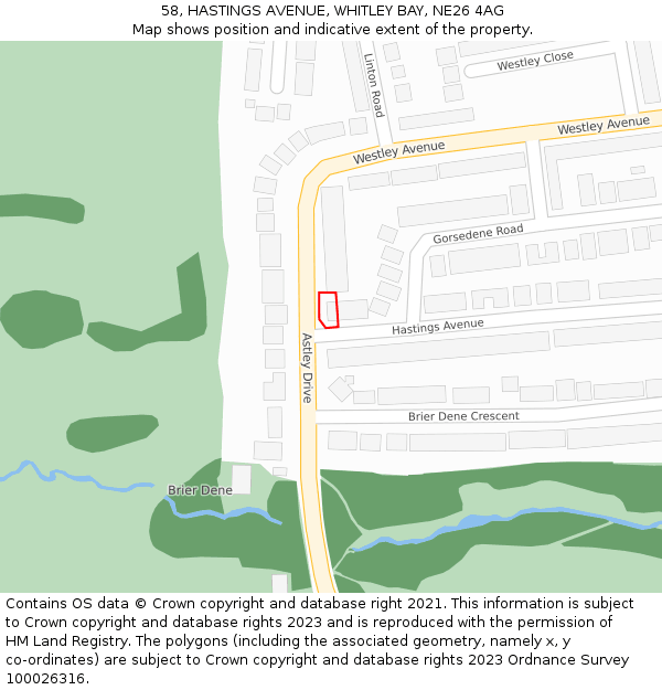 58, HASTINGS AVENUE, WHITLEY BAY, NE26 4AG: Location map and indicative extent of plot