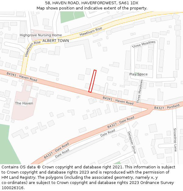 58, HAVEN ROAD, HAVERFORDWEST, SA61 1DX: Location map and indicative extent of plot