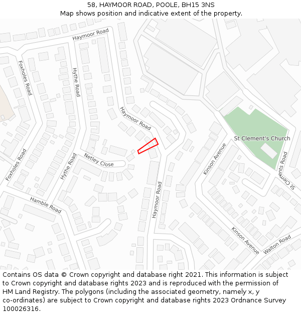 58, HAYMOOR ROAD, POOLE, BH15 3NS: Location map and indicative extent of plot