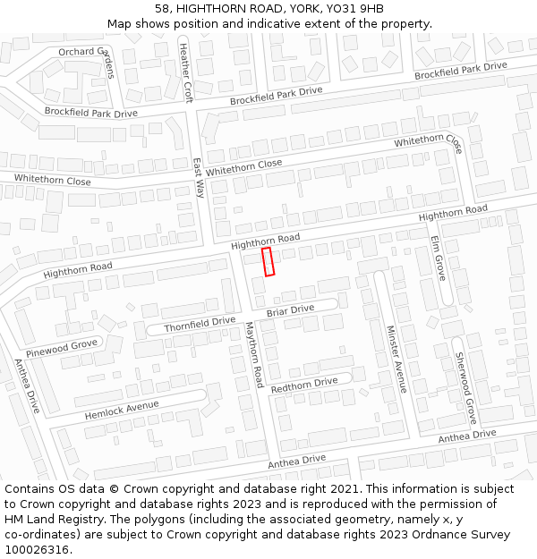 58, HIGHTHORN ROAD, YORK, YO31 9HB: Location map and indicative extent of plot