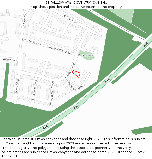 58, WILLOW WAY, COVENTRY, CV3 3HU: Location map and indicative extent of plot