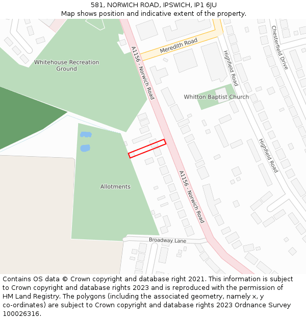 581, NORWICH ROAD, IPSWICH, IP1 6JU: Location map and indicative extent of plot