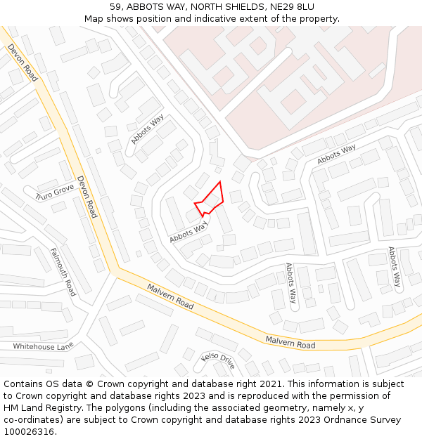59, ABBOTS WAY, NORTH SHIELDS, NE29 8LU: Location map and indicative extent of plot