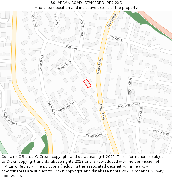 59, ARRAN ROAD, STAMFORD, PE9 2XS: Location map and indicative extent of plot