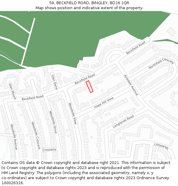59, BECKFIELD ROAD, BINGLEY, BD16 1QR: Location map and indicative extent of plot