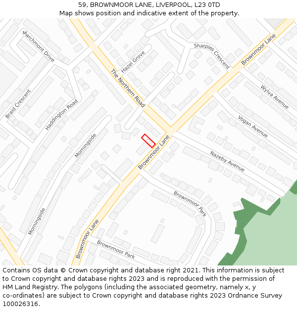 59, BROWNMOOR LANE, LIVERPOOL, L23 0TD: Location map and indicative extent of plot