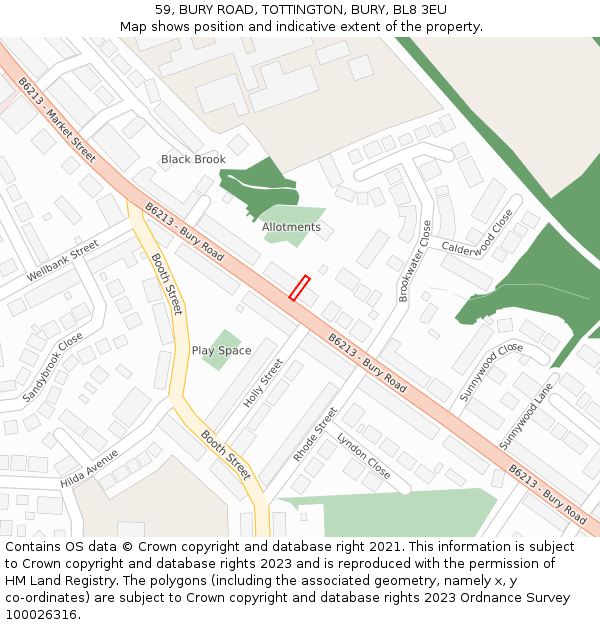 59, BURY ROAD, TOTTINGTON, BURY, BL8 3EU: Location map and indicative extent of plot
