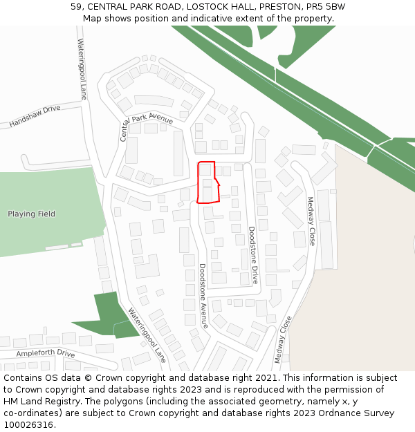 59, CENTRAL PARK ROAD, LOSTOCK HALL, PRESTON, PR5 5BW: Location map and indicative extent of plot