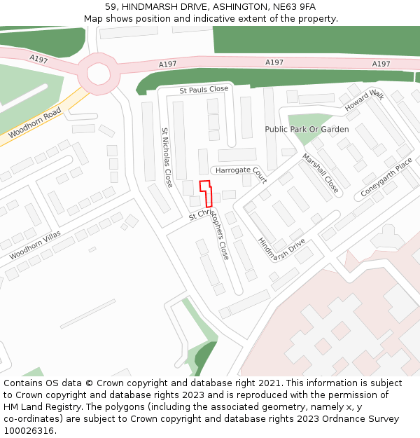 59, HINDMARSH DRIVE, ASHINGTON, NE63 9FA: Location map and indicative extent of plot