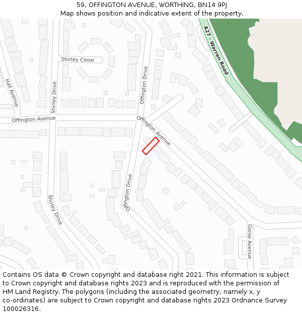 59, OFFINGTON AVENUE, WORTHING, BN14 9PJ: Location map and indicative extent of plot