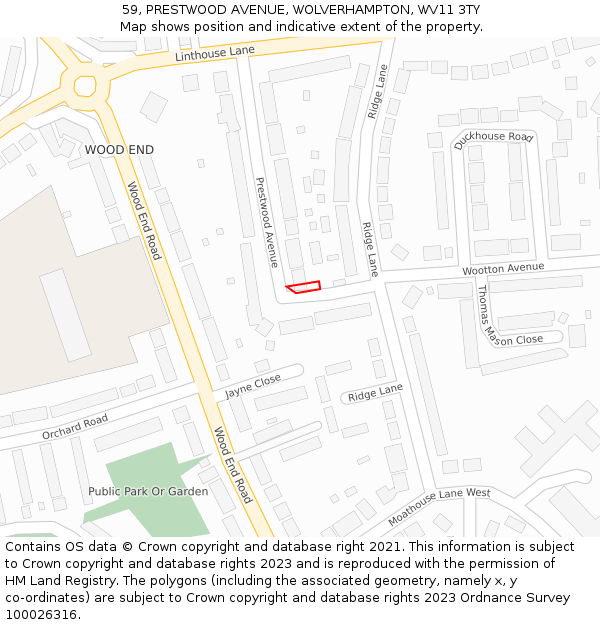 59, PRESTWOOD AVENUE, WOLVERHAMPTON, WV11 3TY: Location map and indicative extent of plot