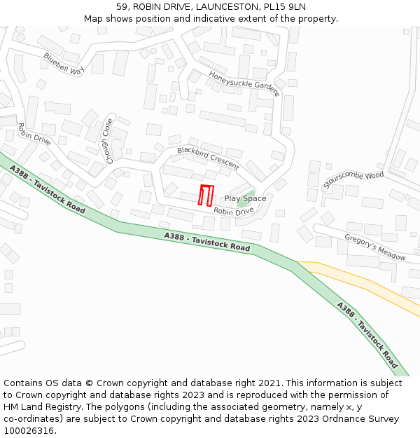 59, ROBIN DRIVE, LAUNCESTON, PL15 9LN: Location map and indicative extent of plot