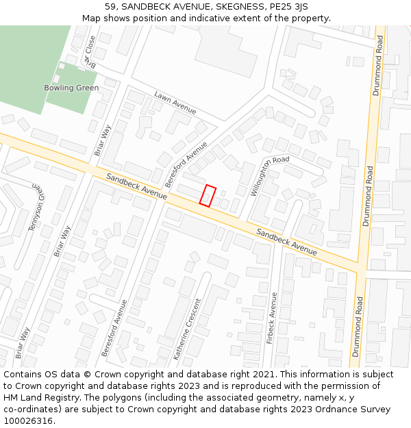 59, SANDBECK AVENUE, SKEGNESS, PE25 3JS: Location map and indicative extent of plot