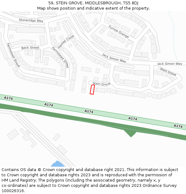 59, STEIN GROVE, MIDDLESBROUGH, TS5 8DJ: Location map and indicative extent of plot