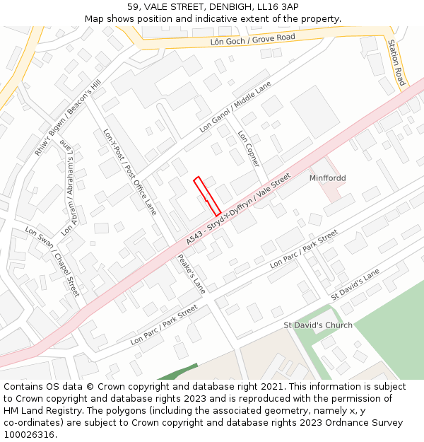 59, VALE STREET, DENBIGH, LL16 3AP: Location map and indicative extent of plot