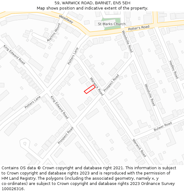 59, WARWICK ROAD, BARNET, EN5 5EH: Location map and indicative extent of plot