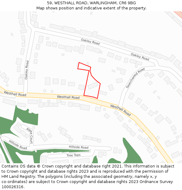 59, WESTHALL ROAD, WARLINGHAM, CR6 9BG: Location map and indicative extent of plot